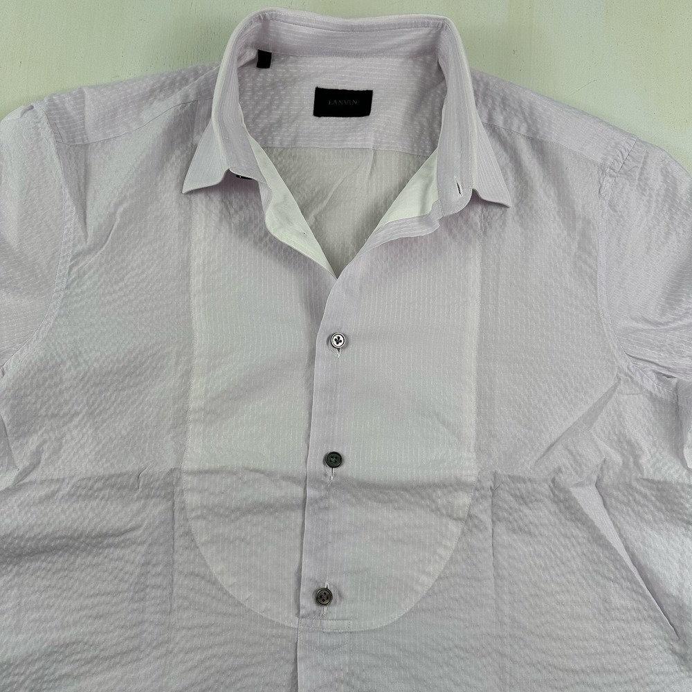 Lanvin Men's Popover Bib Shirt 40‎ 15 3/4 Medium Lavender Purple Made In Italy